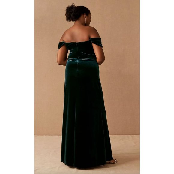 BHLDN Jenny Yoo Issa Velvet Dress Size 14 in Dark Emerald - Picture 2 of 5